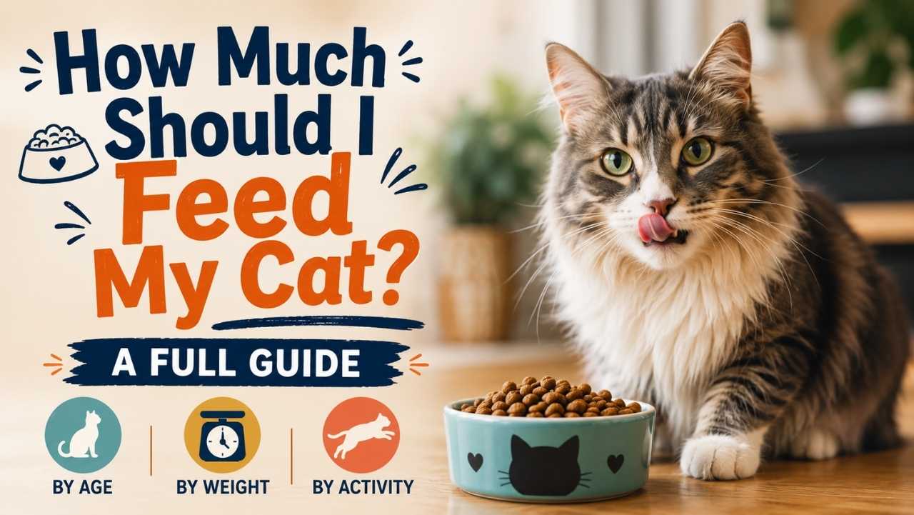 how much to feed a cat, cat feeding guide, cat calorie needs, cat feeding chart by weight, how much should cats eat, kitten feeding guide, senior cat feeding, wet vs dry food cats, cat portion control, cat feeding by age