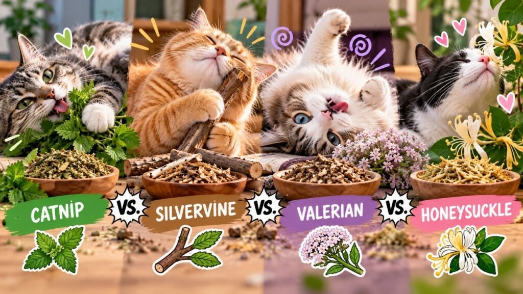 
Catnip vs. Silvervine vs. Valerian vs. Honeysuckle: Which One Drives Cats the Craziest?